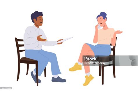 Strażak rozmawiający z psychologiem w atmosferze zaufania (ilustracja)
