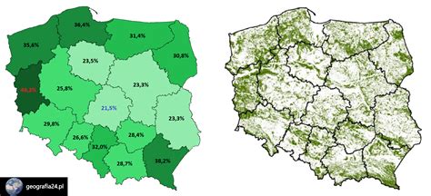 mapa Polski z zaznaczonymi województwami o największej liczbie pożarów lasów