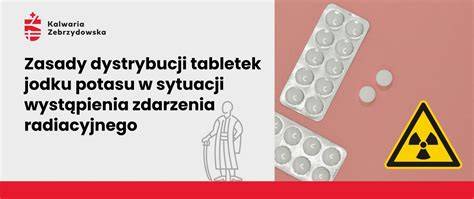 Infografika przedstawiająca zasady przyjmowania tabletek z jodkiem potasu w przypadku zagrożenia radiacyjnego
