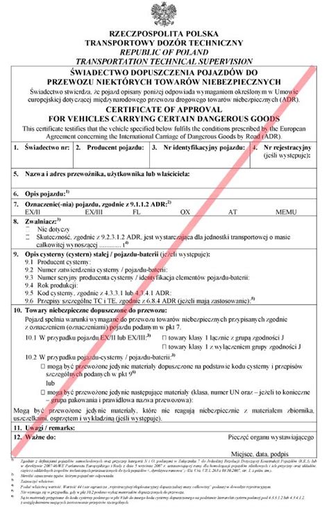 Zdjęcie przedstawiające dokument świadectwa dopuszczenia pojazdu strażackiego