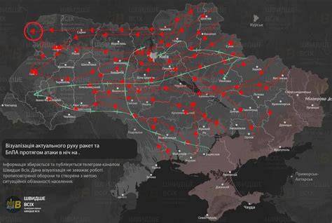 Mapa Ukrainy z zaznaczoną Winnicą i kierunkami ataków dronów