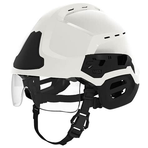 Schematyczny rysunek uchwytu GA3710 zamontowanego na hełmie MSA Gallet F2XR po bokach.