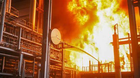 Thematic photo of a large industrial fire at night