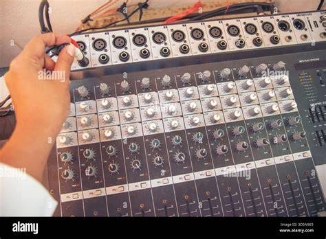 Sound engineer working at a mixing console in a studio