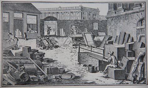 Ilustracja przedstawiająca warsztat metalurgiczny, z widocznymi narzędziami ogniowymi z XVI wieku