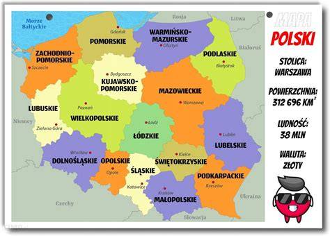 mapa Polski z zaznaczonymi województwami, w których nastąpiły zmiany kadrowe w PSP
