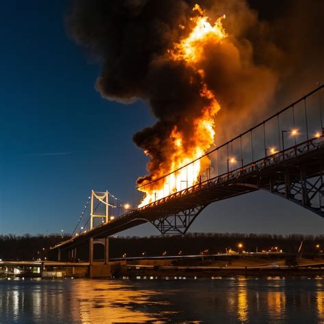 Thematic photo of a large fire under a bridge, or a bridge structure after a fire