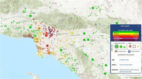 Map showing fire locations in California and Arizona, with an arrow pointing to the US-Mexico border