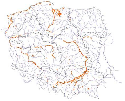 Mapa przedstawiająca główne inwestycje hydrotechniczne i modernizacje wałów przeciwpowodziowych w Polsce