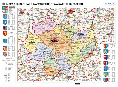 Mapa województwa świętokrzyskiego z zaznaczonymi kluczowymi jednostkami OSP i lokalizacjami jubileuszów