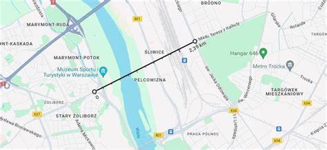 Mapa planowanego przebiegu Mostu Krasińskiego w Warszawie