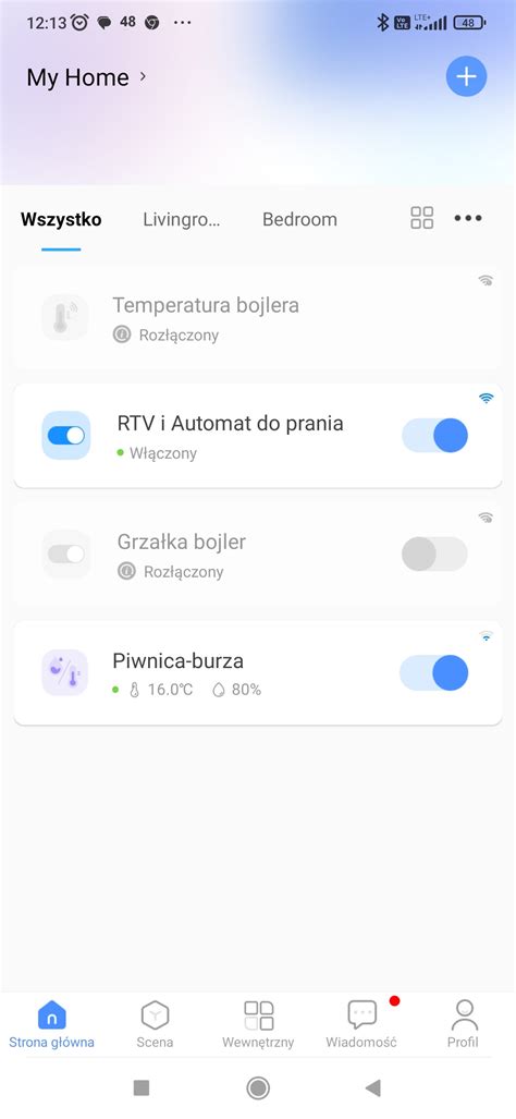 zrzut ekranu aplikacji mobilnej do zarządzania czujnikami smart