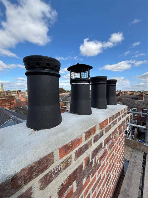 Infographic showing correct installation of a chimney cowl on various chimney types