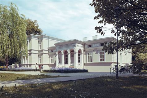 Wizualizacja lub historyczne zdjęcie dworu w Ciechankach przedstawiające jego architekturę