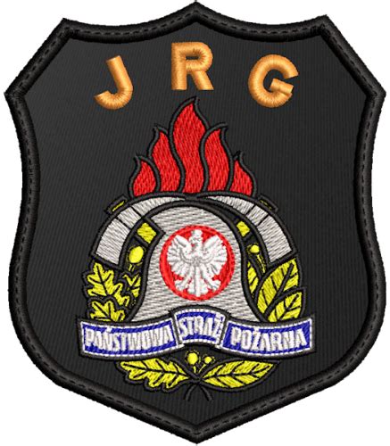 Zbliżenie na haftowany emblemat naramienny JRG PSP, ukazujące detale wykonania.
