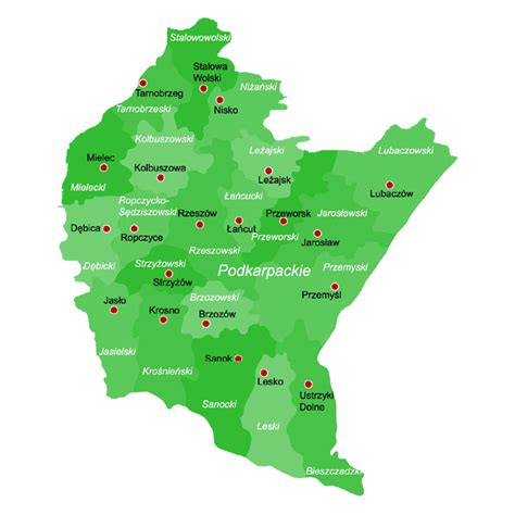 Mapa województwa podkarpackiego z zaznaczonym powiatem rzeszowskim