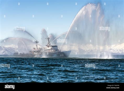 Thematic photo of a firefighting ship at sea