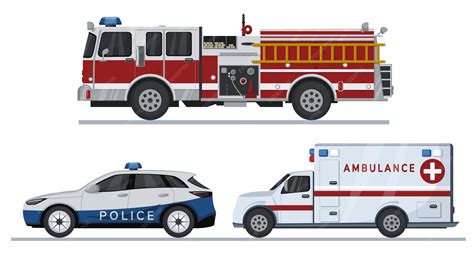 Thematic photo of emergency vehicles (fire truck, ambulance, police car) at the scene of a residential fire at night