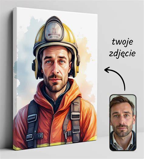Portret Strażaka Sama w charakterystycznym stroju strażackim