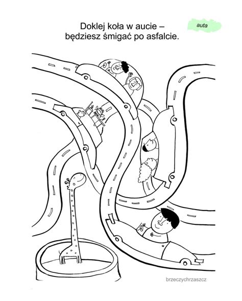 Zbliżenie na stronę kolorowanki z widocznymi zadaniami i konturami do zamalowania wodą