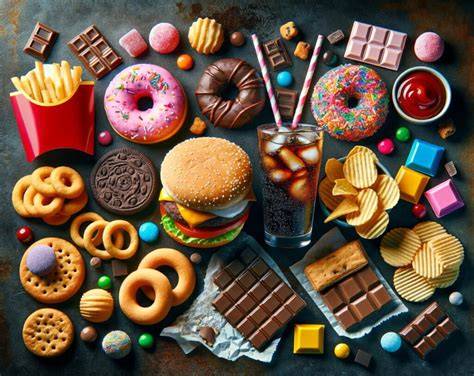 zdjęcie przekreślonych słodyczy i fast foodów
