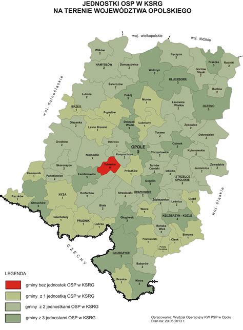 Mapa powiatu nakielskiego z zaznaczonymi lokalizacjami jednostek OSP włączonych do KSRG