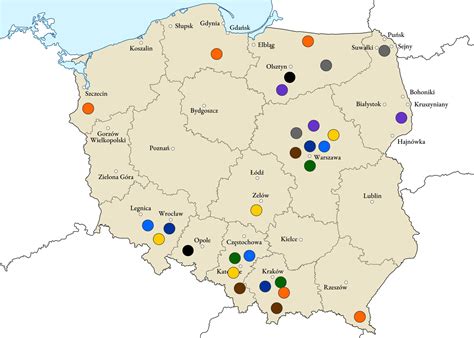 Mapa przedstawiająca rozmieszczenie miejscowości o nazwach zbliżonych do Niemyrówki w XIX wieku