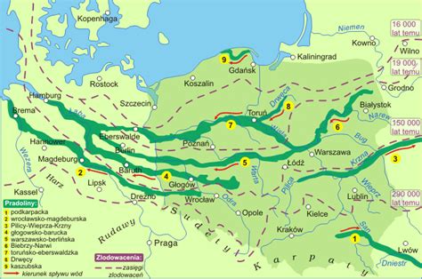 Mapa fizycznogeograficzna regionu z zaznaczeniem przebiegu Pradoliny Barycko-Głogowskiej