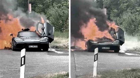 Zniszczony przez ogień luksusowy samochód Mercedes AMG