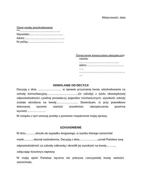 Wzór pisma odwołania od decyzji ubezpieczyciela po pożarze domu