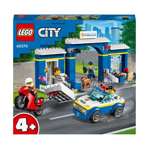 Zestaw LEGO City Posterunek Policji Pościg 60370 z radiowozem i motocyklem