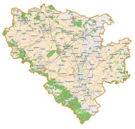 Mapa powiatu Chojnickiego z zaznaczonymi miejscowościami Ogorzeliny i Swornegacie