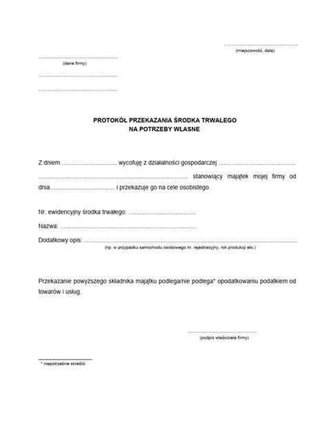 Wzór dokumentu przekazania mienia ruchomego dla jednostki OSP