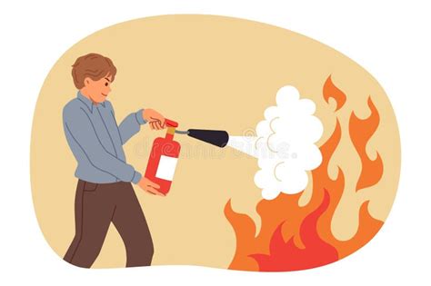 Illustration of police officers using a fire extinguisher and water from puddles to put out a fire inside an old, abandoned building