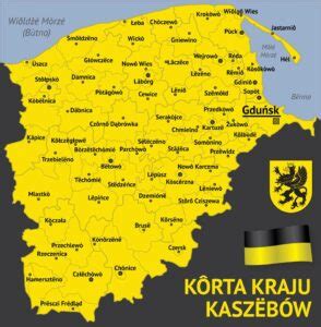 Mapa Kaszub i Pomorza z zaznaczonymi miastami i regionami