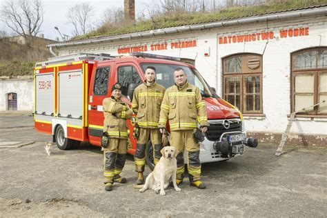 Ilustracja przedstawiająca Sama i jego kolegów strażaków w remizie w miasteczku Pontypandy.