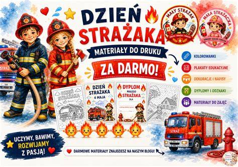 Infografika z różnymi elementami wyposażenia strażaka do kolorowania