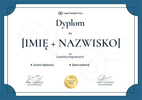 Infografika: Przykładowy szablon dyplomu OSP z zaznaczonymi edytowalnymi polami