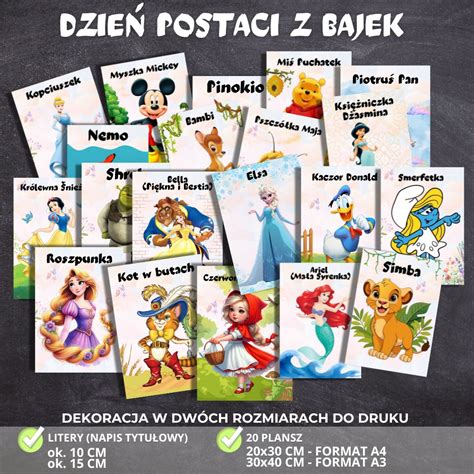 ilustracja przedstawiająca popularne postacie z bajek dziecięcych, np. Strażaka Sama i Gumisiów, na tle miasteczka i zielonej doliny