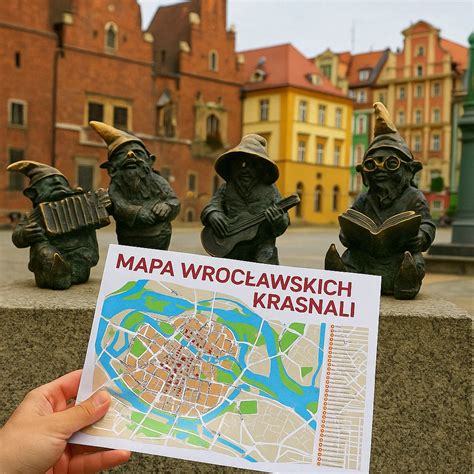 Mapa turystyczna z zaznaczonymi punktami lokalizacji najpopularniejszych wrocławskich krasnali