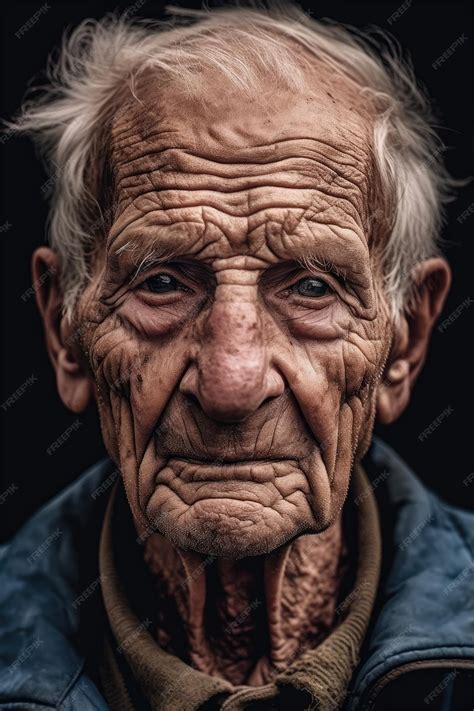 Close-up photo of an old man's face, showing deep wrinkles and tired but thoughtful eyes