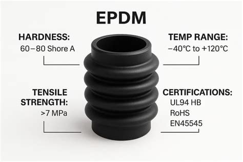 infografika porównująca właściwości materiałów EPDM, PVC i gumy w wężach strażackich