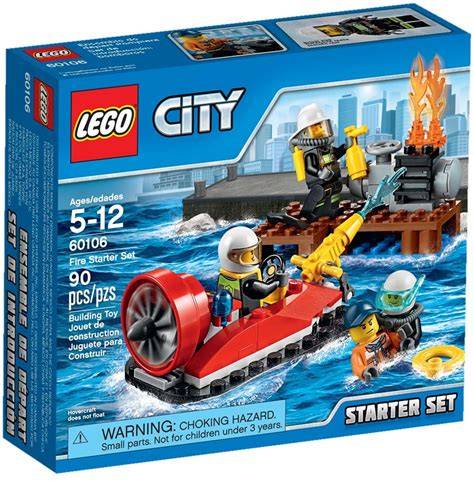 Zestaw LEGO City 60106 Strażacy - zestaw startowy, prezentujący poduszkowiec i nabrzeże z minifigurkami
