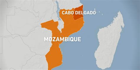 Mapa: prowincja Cabo Delgado w Mozambiku z zaznaczoną miejscowością Meza