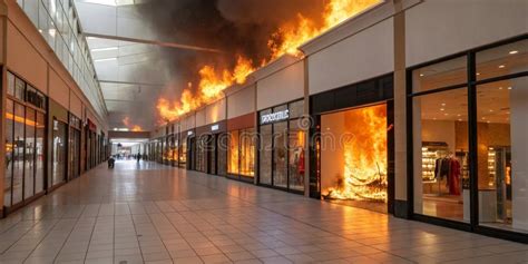 Photo of a shopping center with fire engines in front, depicting an alarm situation