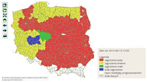 mapa zagrożenia pożarowego lasów lub zdjęcie suchej ściółki leśnej