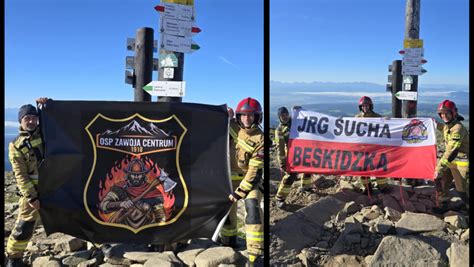 Strażacy w pełnym umundurowaniu zdobywają szczyt Babiej Góry