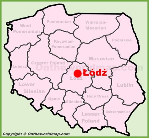 Mapa Polski z zaznaczoną Łodzią