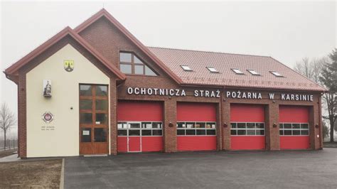 Wizualizacja lub zdjęcie z placu budowy nowej remizy strażackiej w Bukowcu