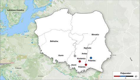 Mapa Rogowca z zaznaczoną lokalizacją składowiska i Elektrowni Bełchatów